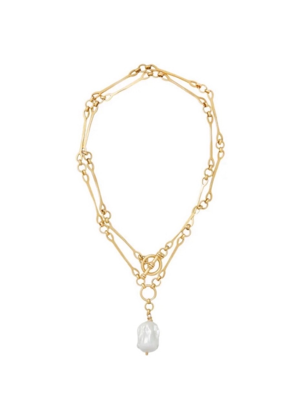 Brinker & Eliza Gold Link Necklace with White Baroque Pearl Pendant